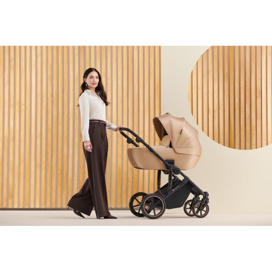 KINDERKRAFT SELECT - Carrinho de bebé combinado 3em1 PRIME 2 Premium Sandrose bege + assento de automóvel