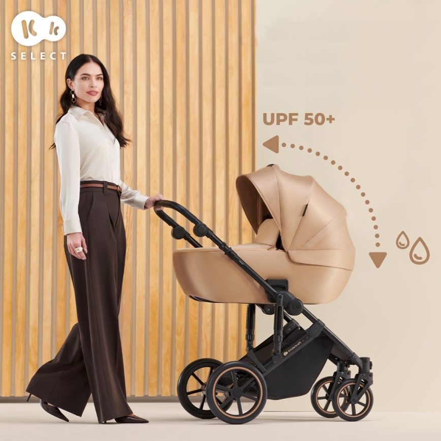 KINDERKRAFT SELECT - Carrinho de bebé combinado 3em1 PRIME 2 Premium Sandrose bege + assento de automóvel