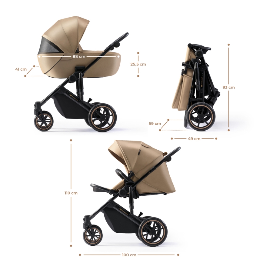 KINDERKRAFT SELECT - Carrinho de bebé combinado 3em1 PRIME 2 Premium Sandrose bege + assento de automóvel
