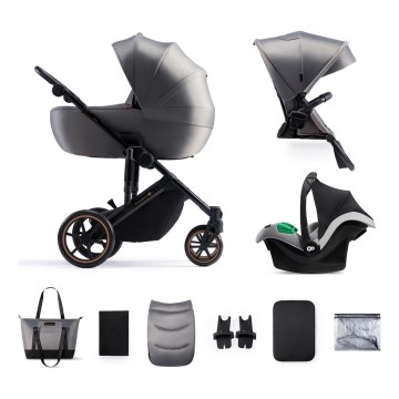 KINDERKRAFT SELECT - Carrinho de bebé combinado 3em1 PRIME 2 Premium Shadow cinzento + assento de automóvel
