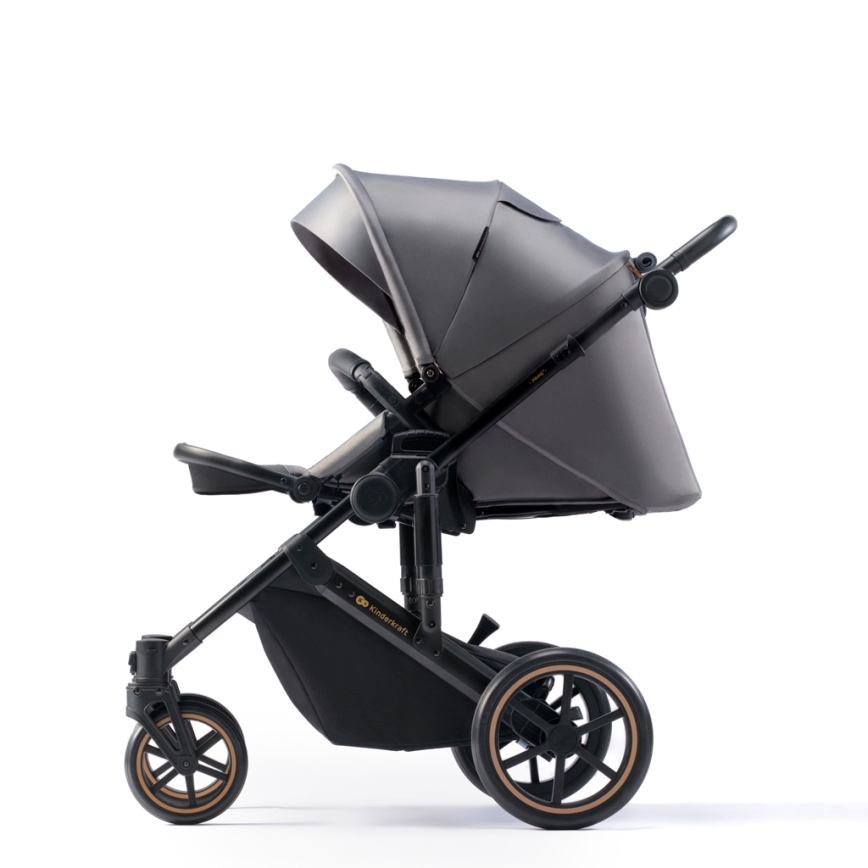 KINDERKRAFT SELECT - Carrinho de bebé combinado 3em1 PRIME 2 Premium Shadow cinzento + assento de automóvel