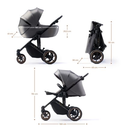 KINDERKRAFT SELECT - Carrinho de bebé combinado 3em1 PRIME 2 Premium Shadow cinzento + assento de automóvel