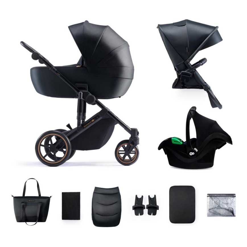 KINDERKRAFT SELECT - Carrinho de bebé combinado 3em1 PRIME 2 Premium Venezian preto + assento de automóvel