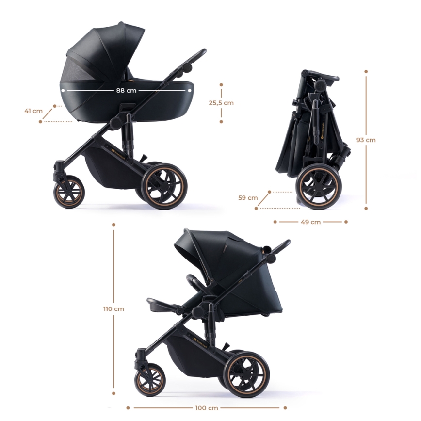 KINDERKRAFT SELECT - Carrinho de bebé combinado 3em1 PRIME 2 Premium Venezian preto + assento de automóvel
