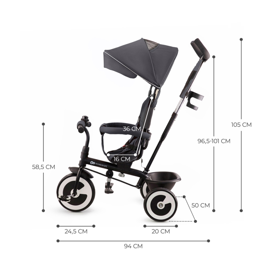 KINDERKRAFT - Triciclo de criança ASTON Malachite cinzento