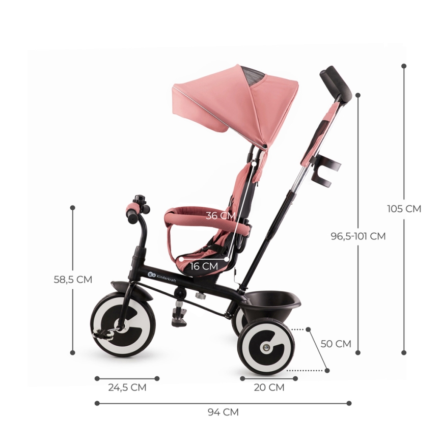 KINDERKRAFT - Triciclo de criança ASTON Rosa rosa