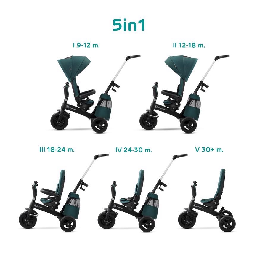 KINDERKRAFT - Triciclo infantil 5v1 EASYTWIST verde/preto