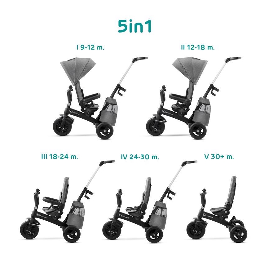 KINDERKRAFT - Triciclo para crianças 5v1 EASYTWIST cinzento/preto
