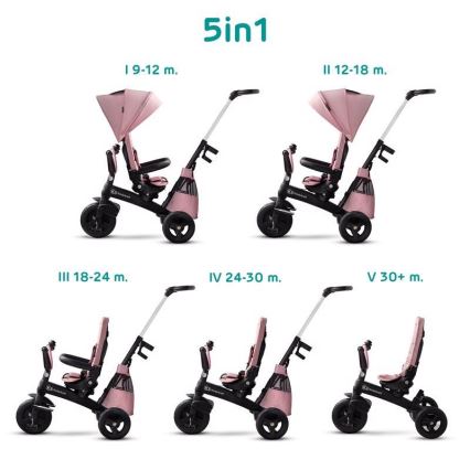 KINDERKRAFT - Triciclo para crianças 5v1 EASYTWIST rosa/preto