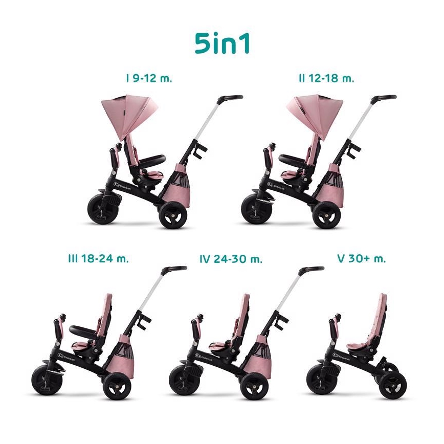 KINDERKRAFT - Triciclo para crianças 5v1 EASYTWIST rosa/preto