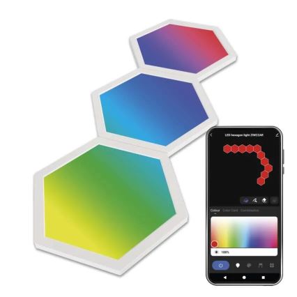 CONJUNTO 3x Painel LED RGBIC+CCT Dimerizável - expansão 3xLED/1,8W/230V Wi-Fi Tuya