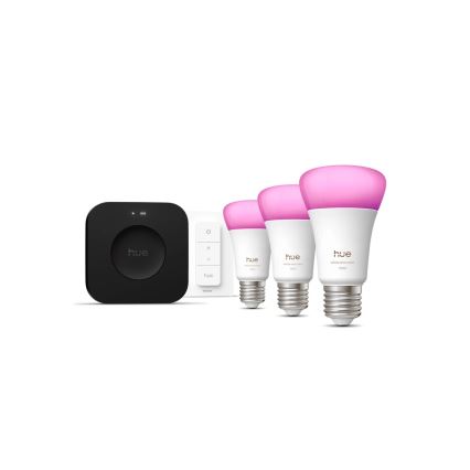 Kit inicial Philips Hue WHITE AND COLOR AMBIANCE 3xE27/8,1W 1000-20000K + dispositivo de ligação
