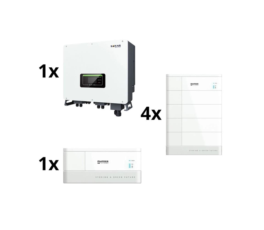 Kit solar: SOFAR Solar conversor híbrido 6kW + módulo de bateria AMASSTORE 10,24kWh com base com unidade de controlo de bateria