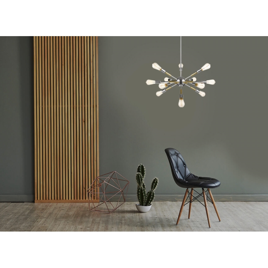 Candelabro suspenso COMET 12xE27/11W/230V cromado brilhante/dourado