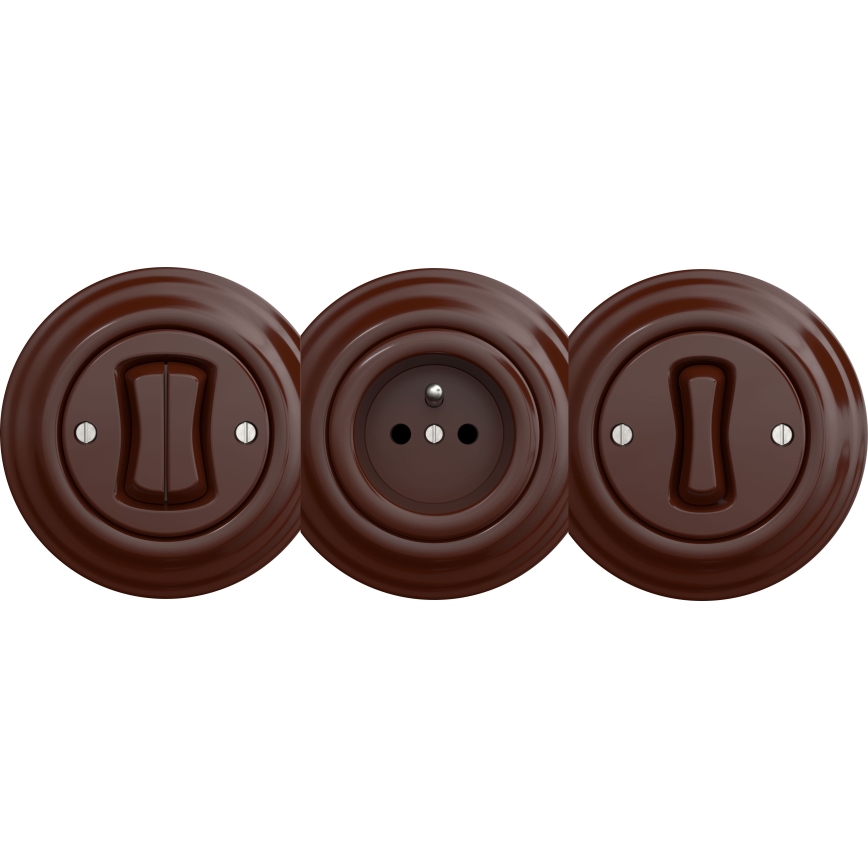 Kliklap - Interruptor de botão duplo vintage sem moldura castanho