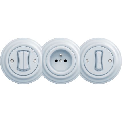 Kliklap - Interruptor de escada duplo vintage sem moldura no. 6+6 azul