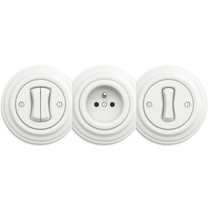 Kliklap - Interruptor de escada duplo vintage sem moldura no. 6+6 branco