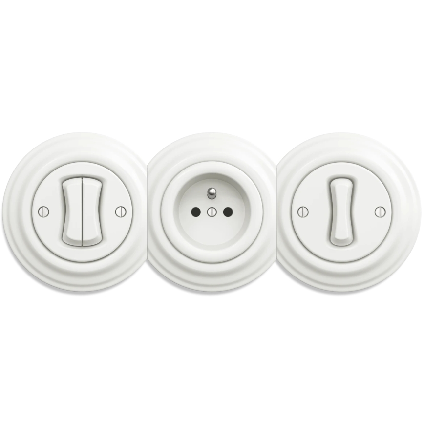 Kliklap - Interruptor de escada duplo vintage sem moldura no. 6+6 branco