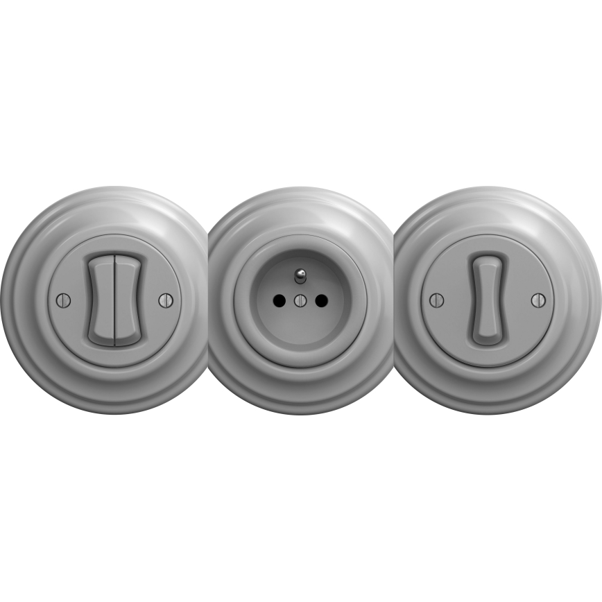 Kliklap - Interruptor de escada duplo vintage sem moldura no. 6+6 cinzento