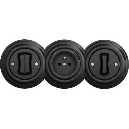 Kliklap - Interruptor de escada duplo vintage sem moldura no. 6+6 preto