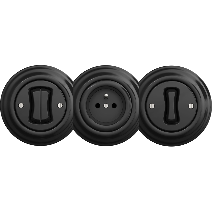 Kliklap - Interruptor de escada duplo vintage sem moldura no. 6+6 preto