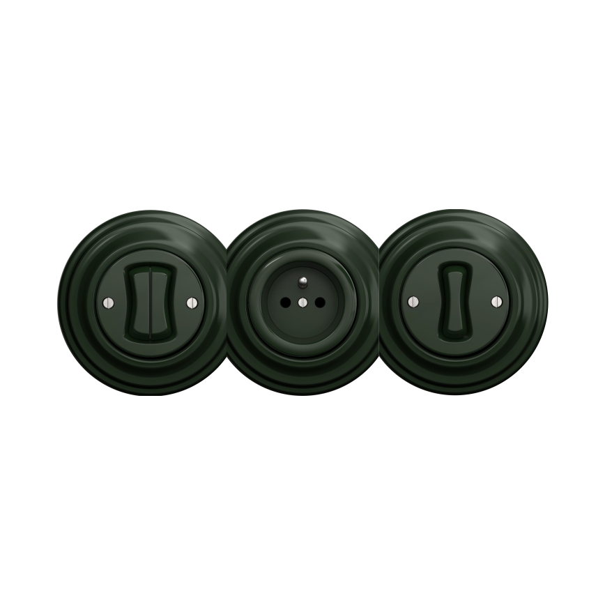 Kliklap - Interruptor de escada duplo vintage sem moldura no. 6+6 verde