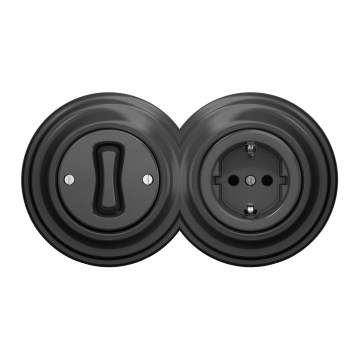 Kliklap - Interruptor unipolar retro n.º 1 e tomada SCHUKO 230 V com moldura antracite