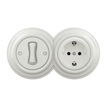 Kliklap - Retro interruptor unipolar n.º 1 e tomada SCHUKO 230 V com moldura branca