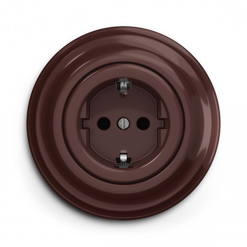 Kliklap - Tomada doméstica retro com moldura SCHUKO 230V/16A castanha