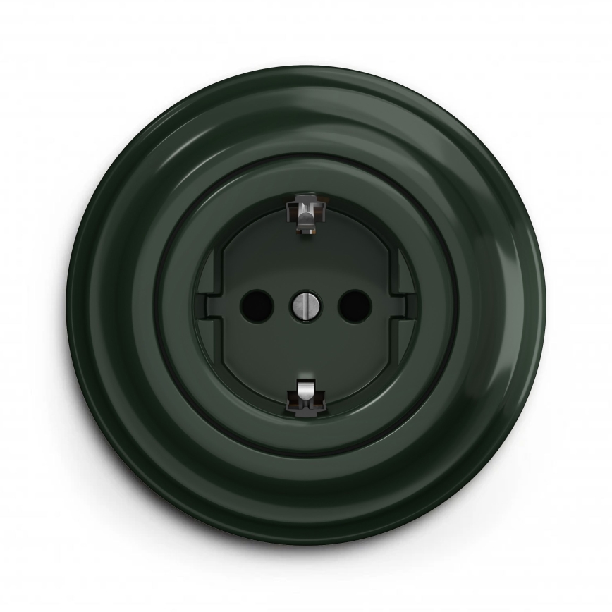 Kliklap - Tomada doméstica retro com moldura SCHUKO 230V/16A verde