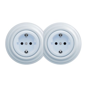 Kliklap - Tomada doméstica retro dupla com moldura SCHUKO 230V azul