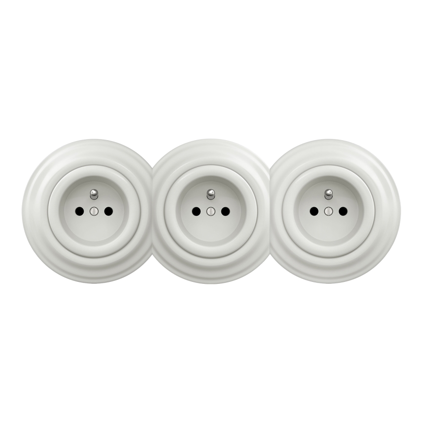 Kliklap - Tomada doméstica retro tripla com moldura 230V branca