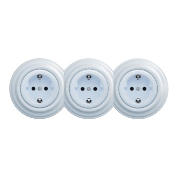 Kliklap - Tomada doméstica retro tripla com moldura SCHUKO 230V azul