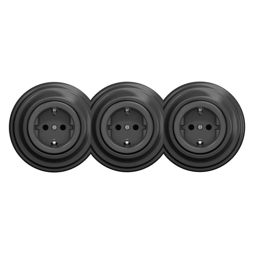 Kliklap - Tomada doméstica tripla estilo retro com moldura SCHUKO 230V antracite