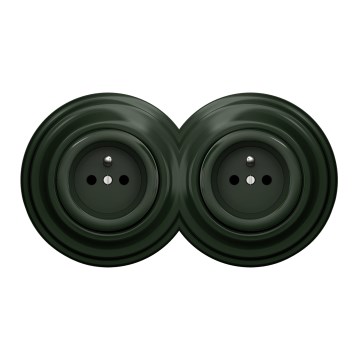 Kliklap - Tomada dupla retro com moldura 230 V verde