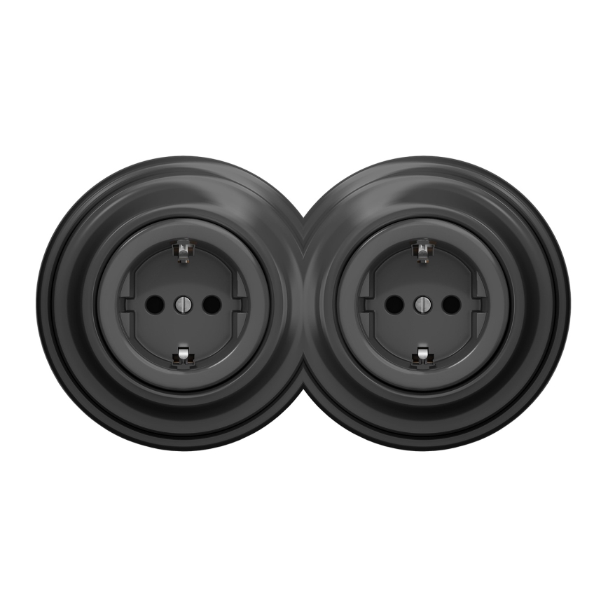 Kliklap - Tomada dupla retro doméstica com moldura SCHUKO 230V antracite