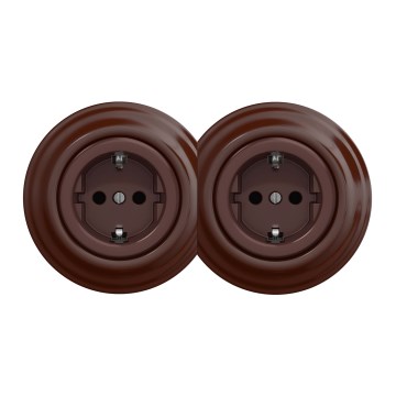 Kliklap - Tomada dupla retro doméstica com moldura SCHUKO 230V castanha
