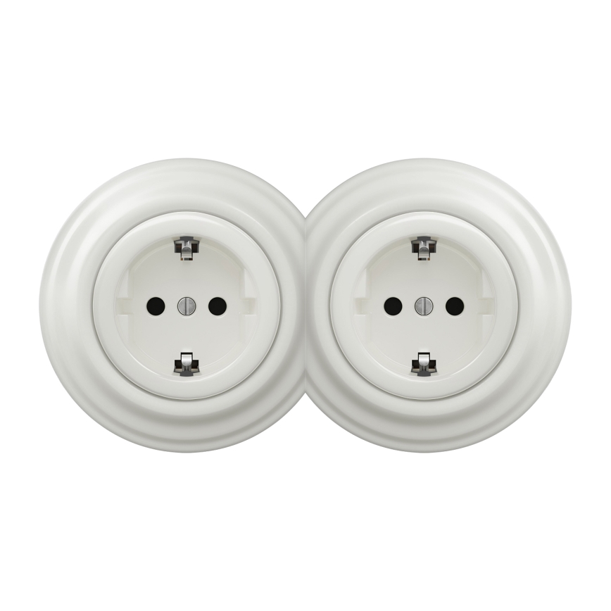 Kliklap - Tomada dupla retro para uso doméstico com moldura SCHUKO 230V/16A branca
