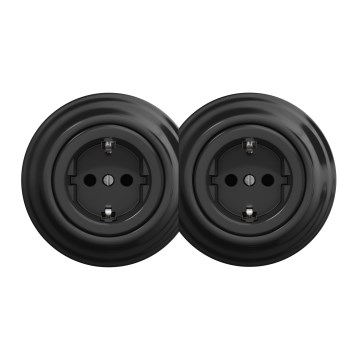 Kliklap - Tomada dupla retro residencial com moldura SCHUKO 230V preta
