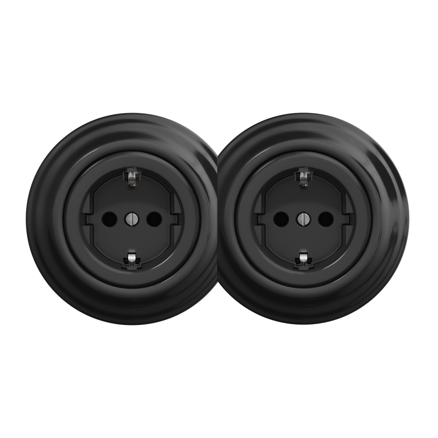 Kliklap - Tomada dupla retro residencial com moldura SCHUKO 230V preta