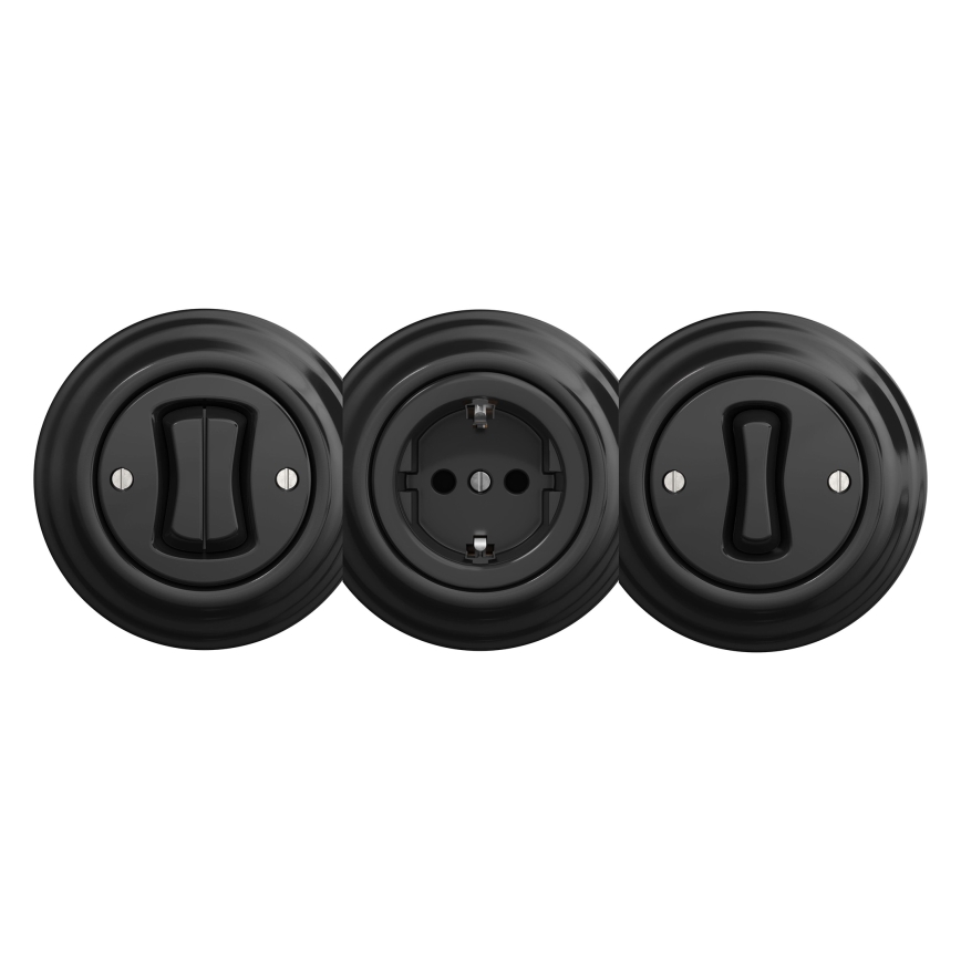 Kliklap - Tomada para casa vintage sem armação SCHUKO 230V/16A preto