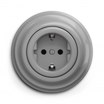 Kliklap - Tomada retro doméstica com moldura SCHUKO 230V/16A cinzenta
