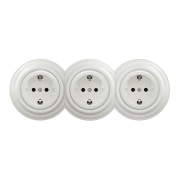 Kliklap - Tomada retro doméstica tripla com moldura SCHUKO 230V branca