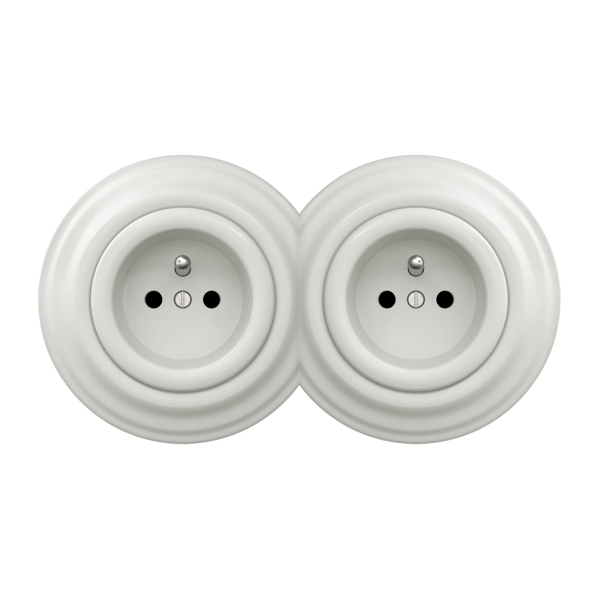 Kliklap - Tomada retro dupla com moldura 230V branca