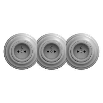 Kliklap - Tomada retro tripla doméstica com moldura 230V cinzenta