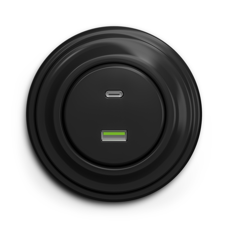 Kliklap - Tomada USB retro A+C com moldura preta