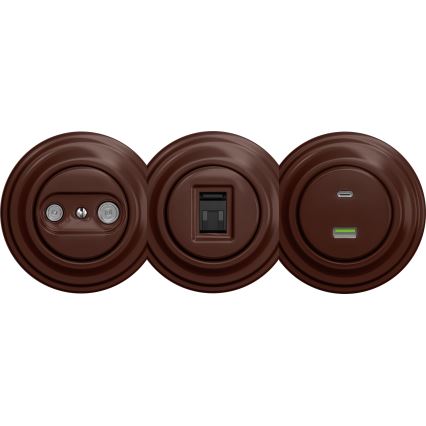Kliklap - Tomada USB vintage A+C sem armação castanho