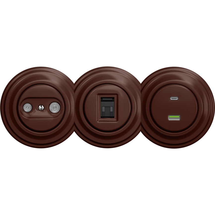Kliklap - Tomada USB vintage A+C sem armação castanho
