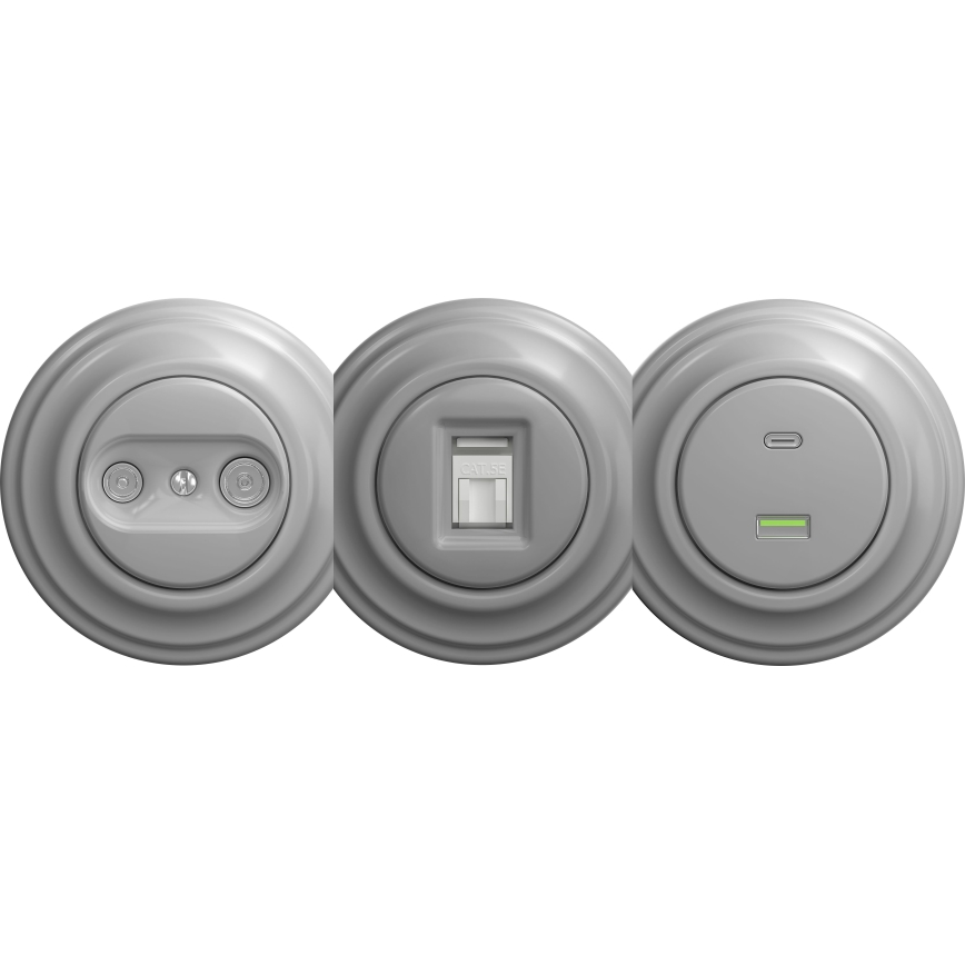 Kliklap - Tomada USB vintage A+C sem armação cinzento