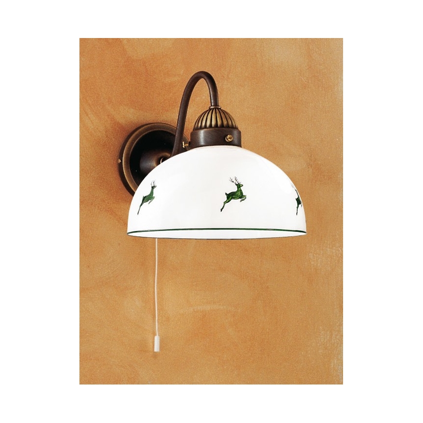 Kolarz 731.61.100 - Candeeiro de parede NONNA 1xE27/75W/230V castanho/veado verde